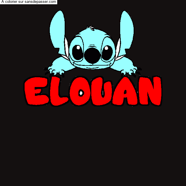Coloriage pr&eacute;nom ELOUAN - d&eacute;cor Stitch par un invit&eacute;