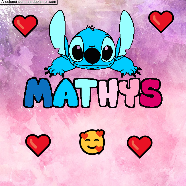 Coloriage pr&eacute;nom MATHYS - d&eacute;cor Stitch par ROXANE Guilbaud