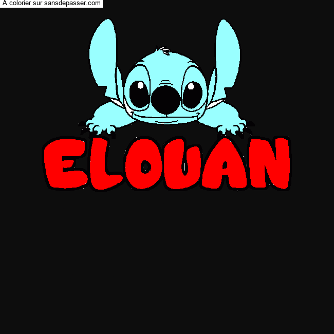 Coloriage pr&eacute;nom ELOUAN - d&eacute;cor Stitch par un invit&eacute;