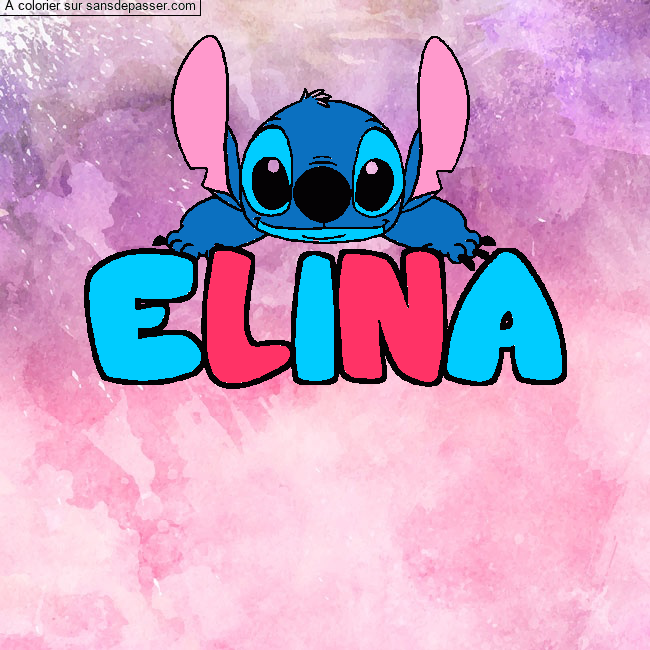 Coloriage pr&eacute;nom ELINA - d&eacute;cor Stitch par un invit&eacute;
