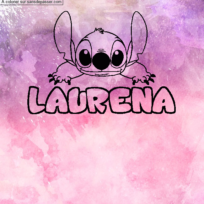 Coloriage pr&eacute;nom LAURENA - d&eacute;cor Stitch par un invit&eacute;