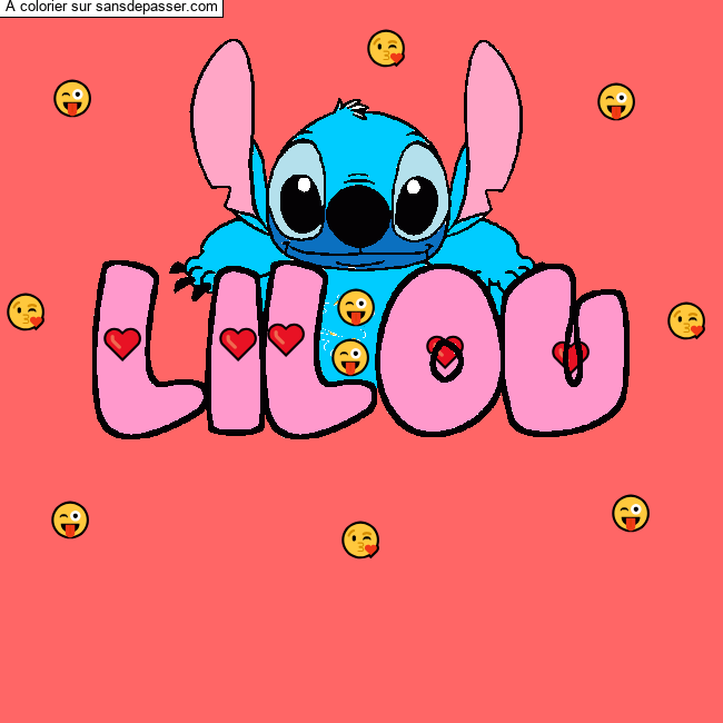 Coloriage pr&eacute;nom LILOU - d&eacute;cor Stitch par un invit&eacute;