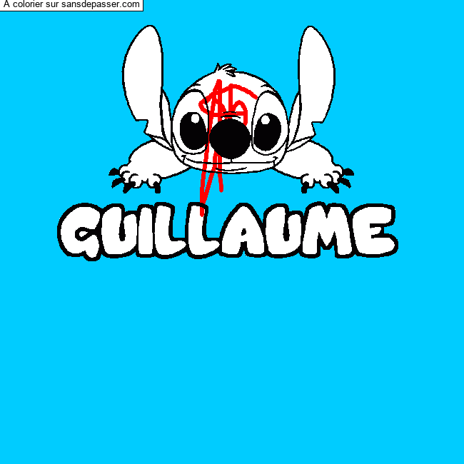Coloriage pr&eacute;nom GUILLAUME - d&eacute;cor Stitch par un invit&eacute;