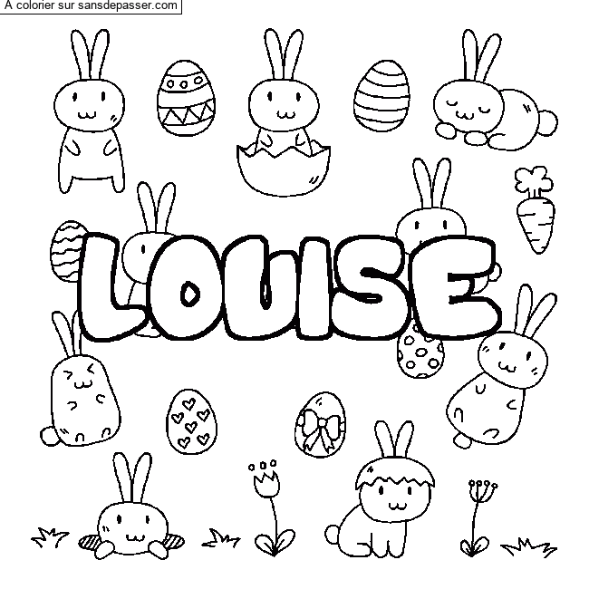 Coloriage pr&eacute;nom LOUISE - d&eacute;cor Paques par un invit&eacute;