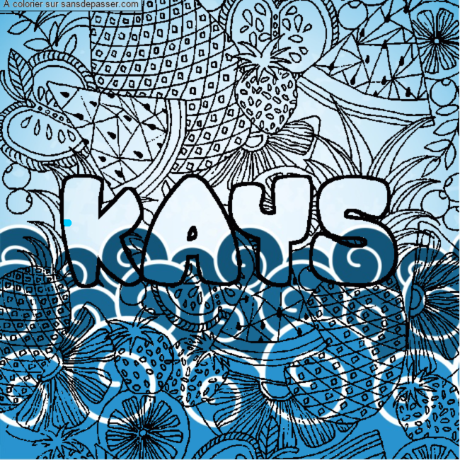 Coloriage pr&eacute;nom KAYS - d&eacute;cor Mandala fruits par un invit&eacute;