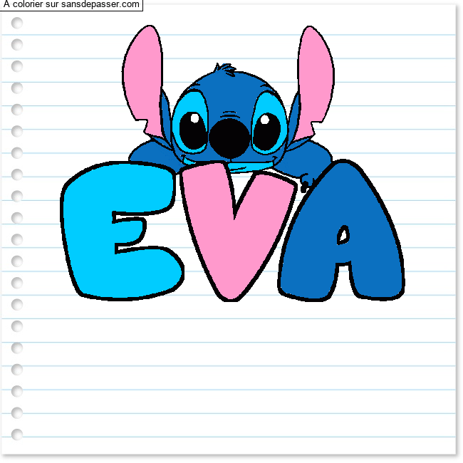 Coloriage pr&eacute;nom EVA - d&eacute;cor Stitch par un invit&eacute;