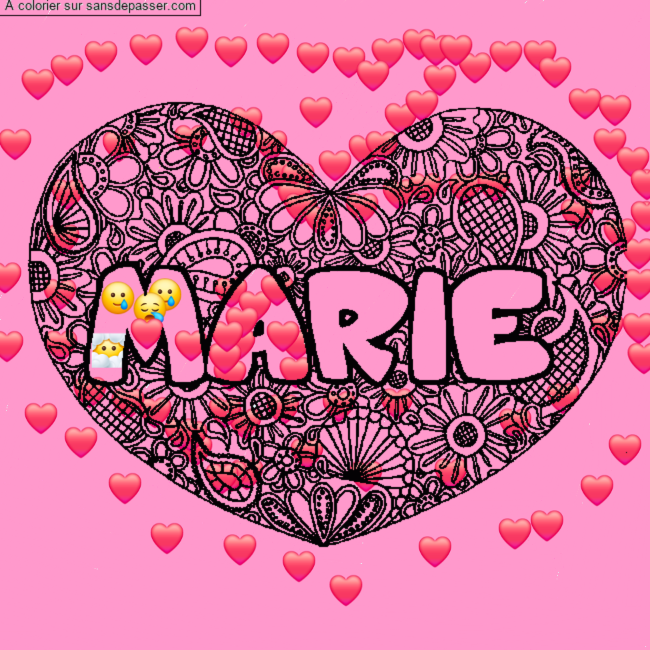 Coloriage pr&eacute;nom MARIE - d&eacute;cor Mandala coeur par un invit&eacute;