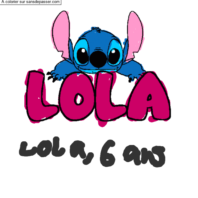 Coloriage pr&eacute;nom LOLA - d&eacute;cor Stitch par un invit&eacute;