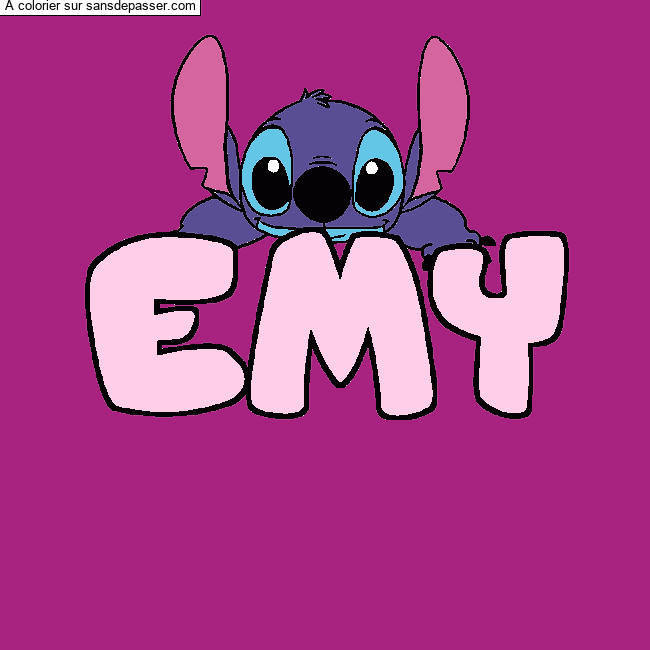 Coloriage pr&eacute;nom EMY - d&eacute;cor Stitch par un invit&eacute;
