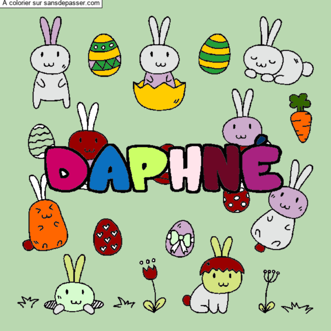 Coloriage pr&eacute;nom DAPHN&Eacute; - d&eacute;cor Paques par un invit&eacute;