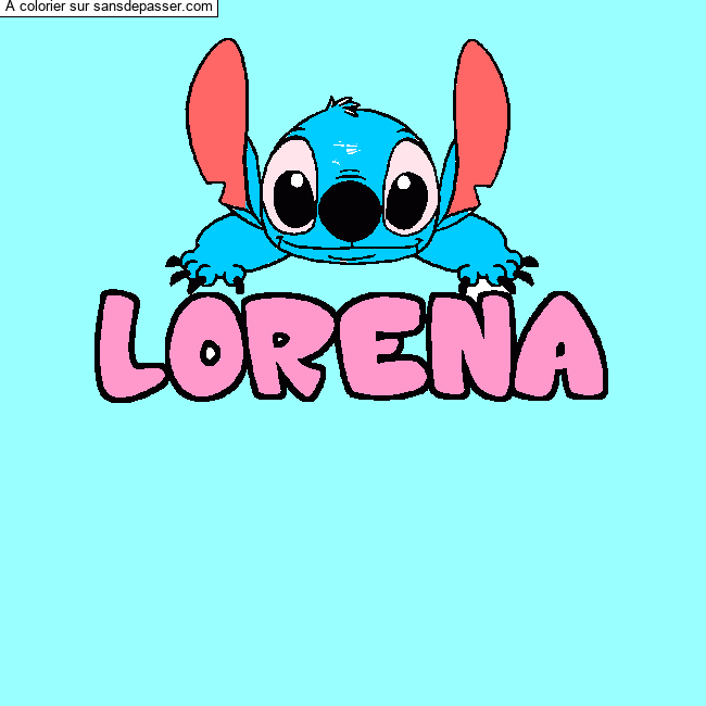 Coloriage pr&eacute;nom LORENA - d&eacute;cor Stitch par un invit&eacute;
