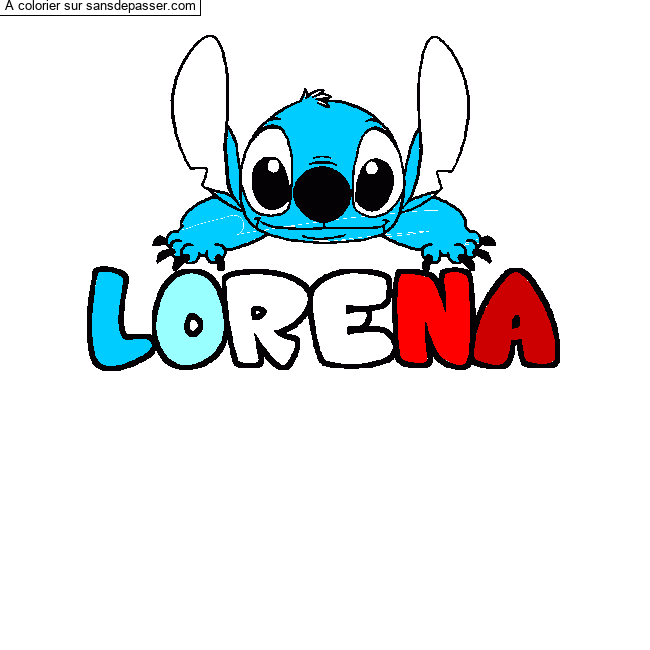 Coloriage pr&eacute;nom LORENA - d&eacute;cor Stitch par un invit&eacute;