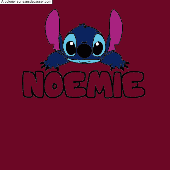 Coloriage pr&eacute;nom NOEMIE - d&eacute;cor Stitch par un invit&eacute;