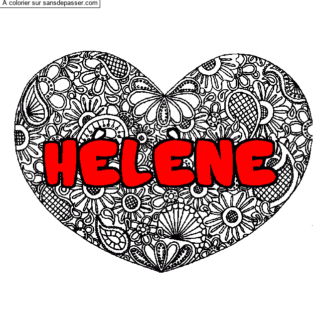 Coloriage pr&eacute;nom H&Eacute;L&Egrave;NE - d&eacute;cor Mandala coeur par un invit&eacute;