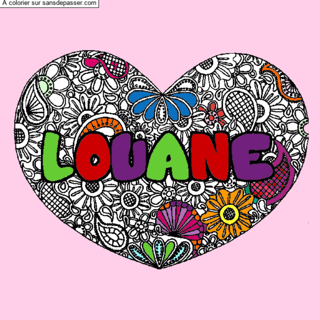 Coloriage Coloriage pr&eacute;nom LOUANE - d&eacute;cor Mandala coeur par Lolita 