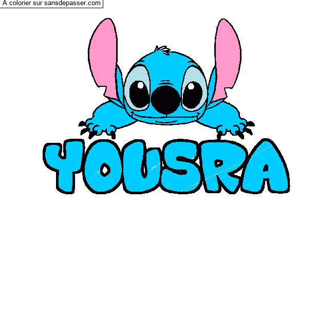 Coloriage pr&eacute;nom YOUSRA - d&eacute;cor Stitch par un invit&eacute;