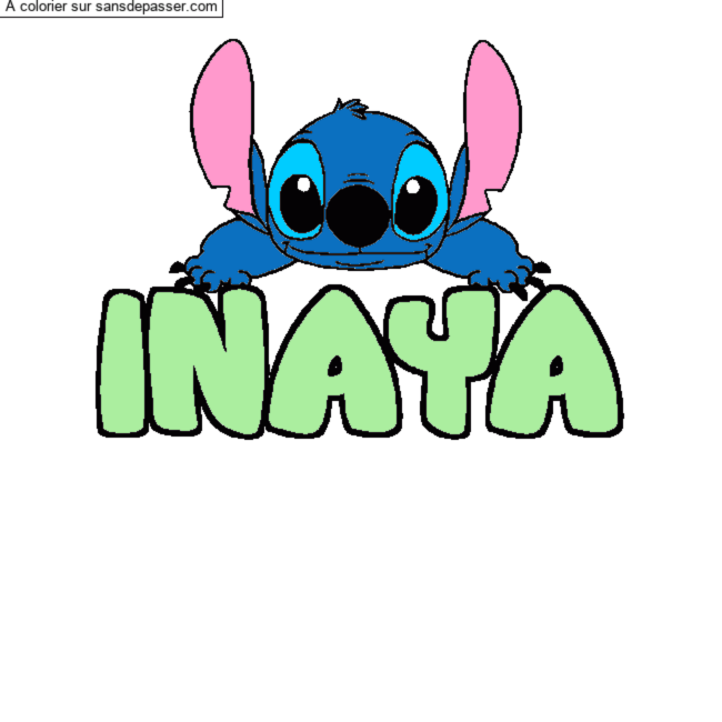 Coloriage pr&eacute;nom INAYA - d&eacute;cor Stitch par un invit&eacute;