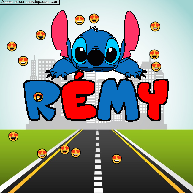 Coloriage pr&eacute;nom R&Eacute;MY - d&eacute;cor Stitch par un invit&eacute;