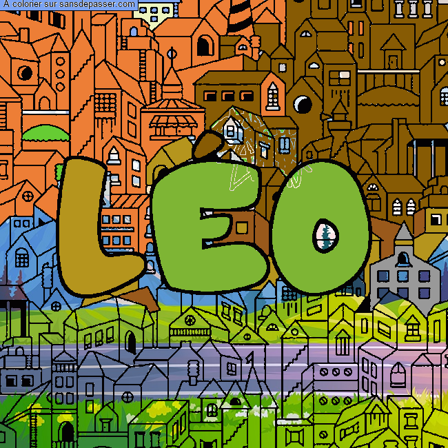 Coloriage Coloriage pr&eacute;nom L&Eacute;O - d&eacute;cor Ville par un invit&eacute;