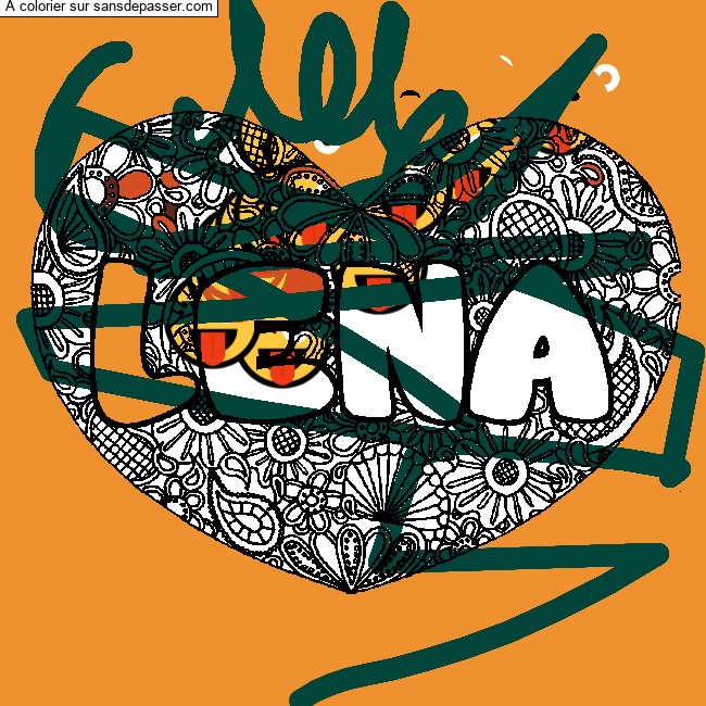 Coloriage pr&eacute;nom LENA - d&eacute;cor Mandala coeur par un invit&eacute;