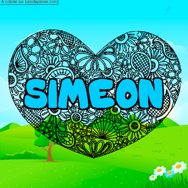 Coloriage Coloriage pr&eacute;nom SIMEON - d&eacute;cor Mandala coeur par un invit&eacute;
