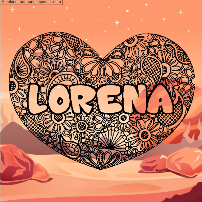 Coloriage Coloriage pr&eacute;nom LORENA - d&eacute;cor Mandala coeur par un invit&eacute;