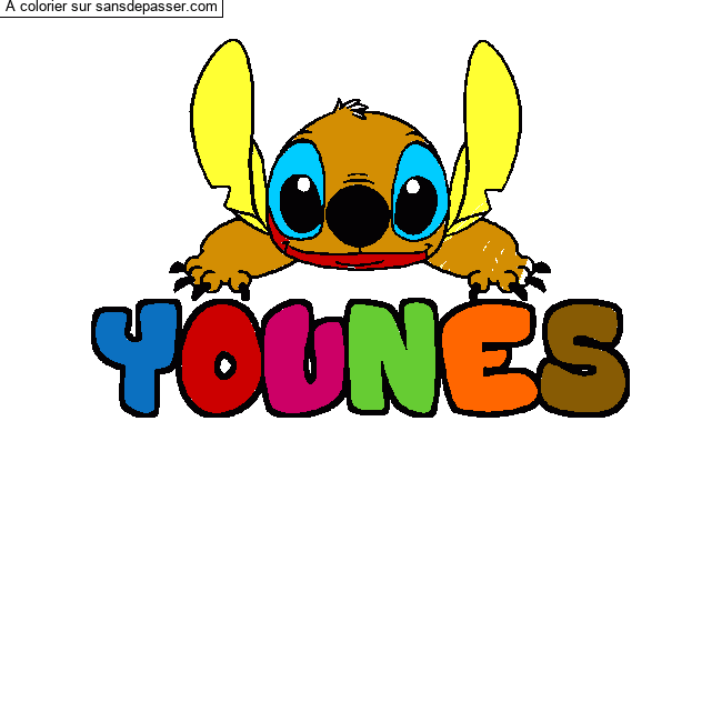 Coloriage Coloriage pr&eacute;nom YOUNES - d&eacute;cor Stitch par un invit&eacute;