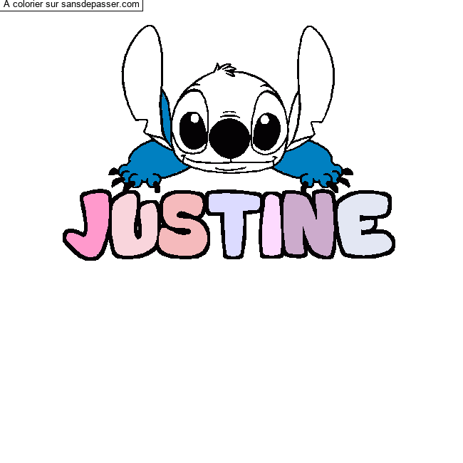 Coloriage Coloriage pr&eacute;nom JUSTINE - d&eacute;cor Stitch par un invit&eacute;