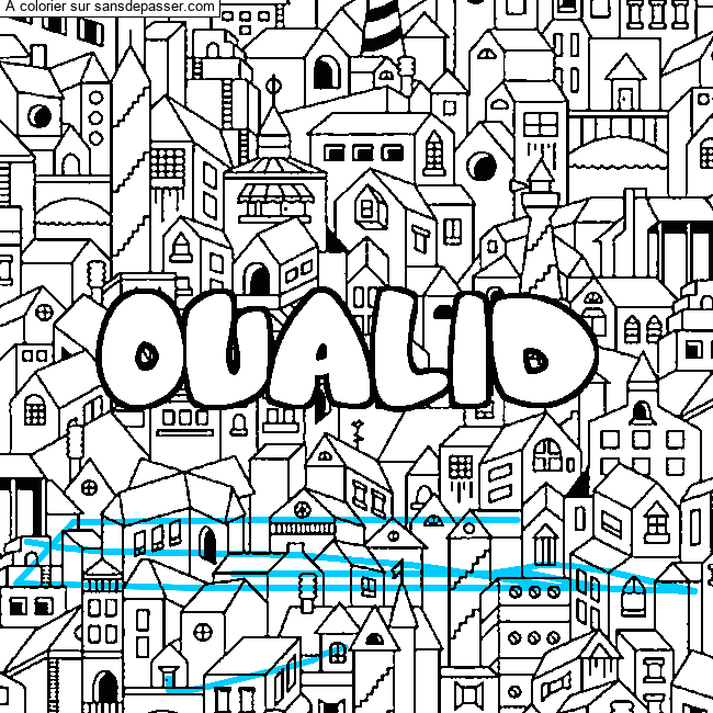 Coloriage Coloriage pr&eacute;nom OUALID - d&eacute;cor Ville par un invit&eacute;