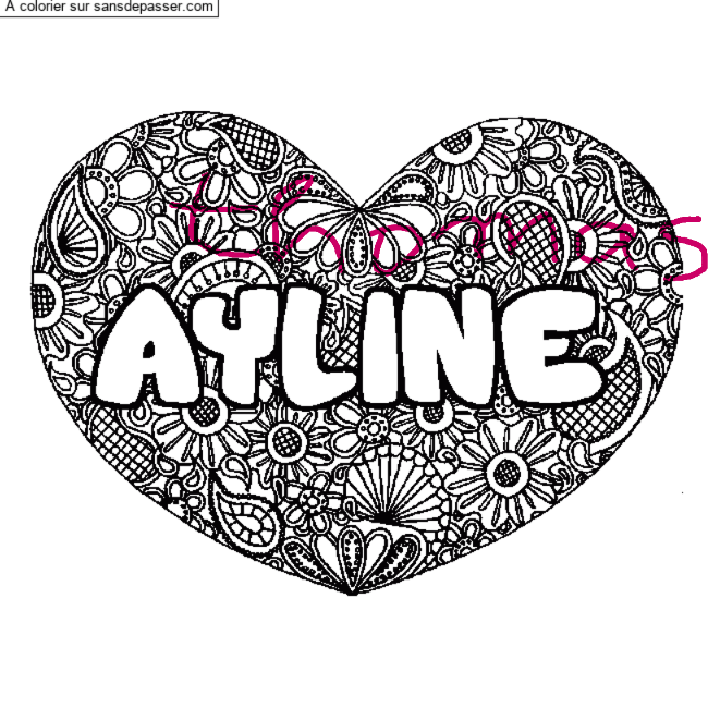 Coloriage Coloriage pr&eacute;nom AYLINE - d&eacute;cor Mandala coeur par un invit&eacute;