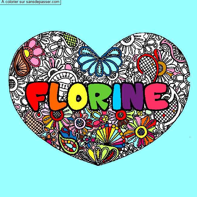 Coloriage Coloriage pr&eacute;nom FLORINE - d&eacute;cor Mandala coeur par jeannette