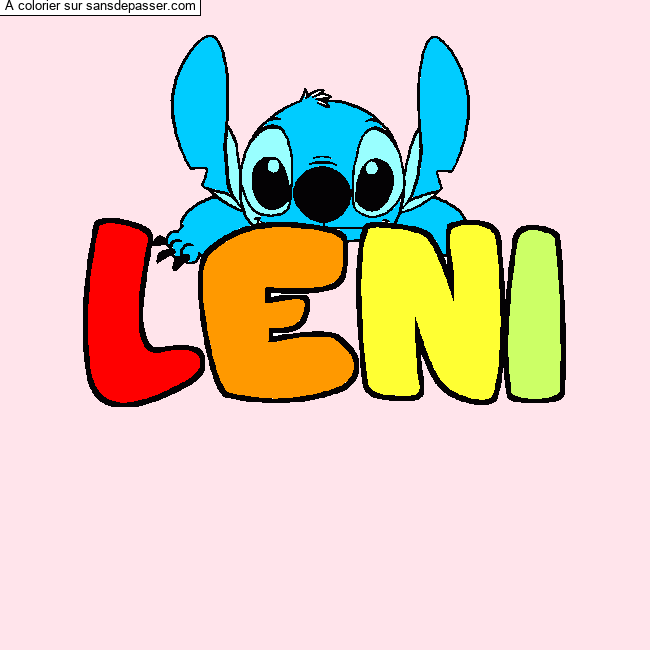 Coloriage pr&eacute;nom LENI - d&eacute;cor Stitch par un invit&eacute;