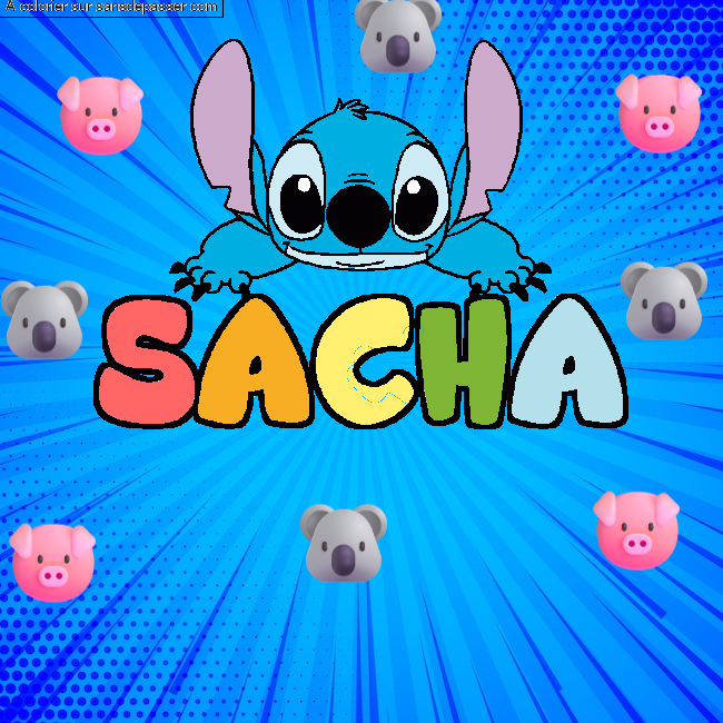 Coloriage pr&eacute;nom SACHA - d&eacute;cor Stitch par un invit&eacute;