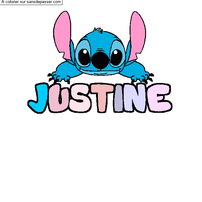 Coloriage pr&eacute;nom JUSTINE - d&eacute;cor Stitch par un invit&eacute;