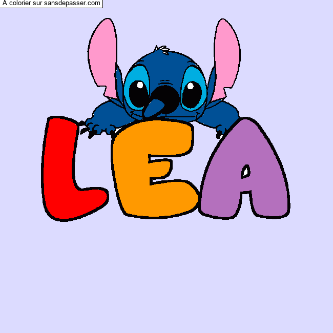 Coloriage pr&eacute;nom L&Eacute;A - d&eacute;cor Stitch par un invit&eacute;