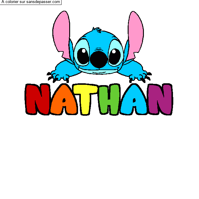 Coloriage pr&eacute;nom NATHAN - d&eacute;cor Stitch par un invit&eacute;