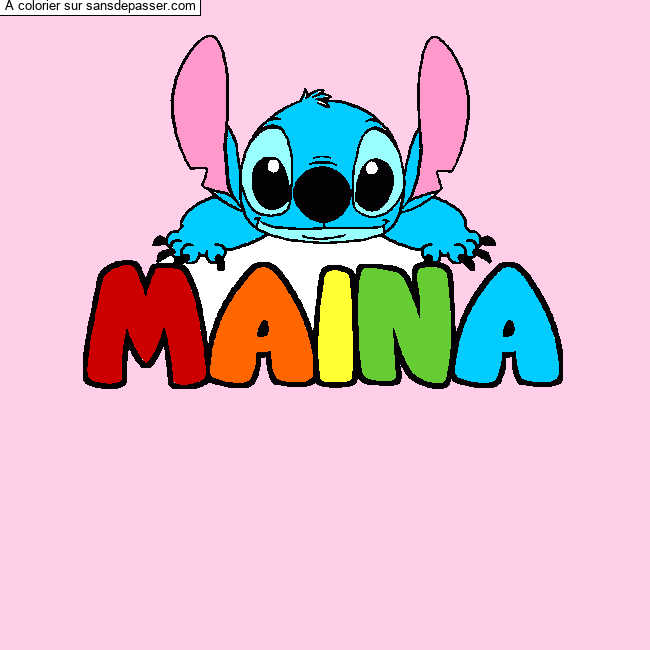 Coloriage pr&eacute;nom MAINA - d&eacute;cor Stitch par un invit&eacute;