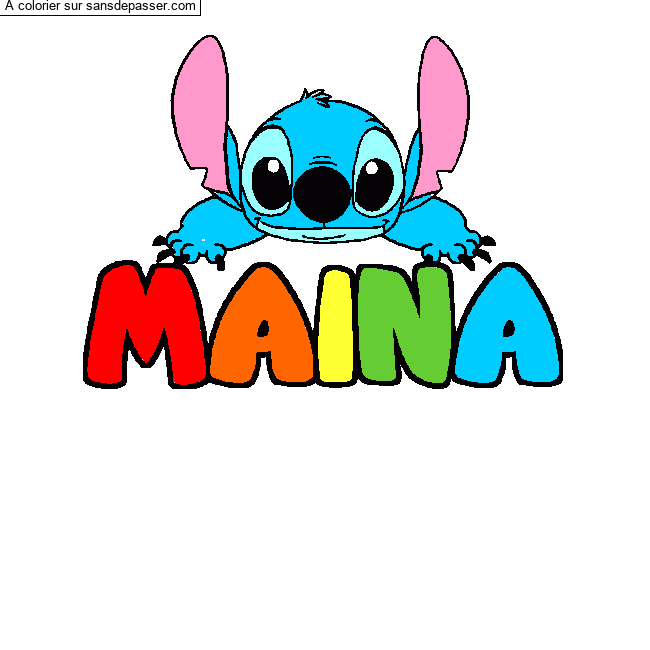 Coloriage pr&eacute;nom MAINA - d&eacute;cor Stitch par un invit&eacute;