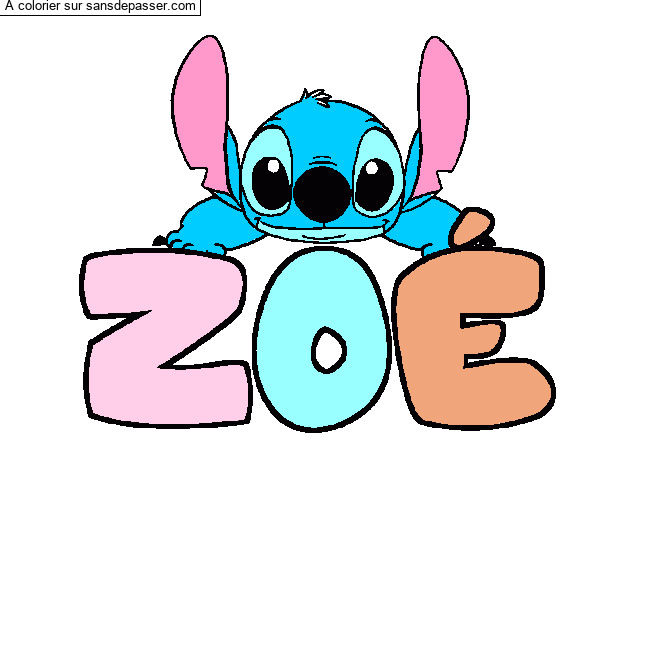Coloriage Coloriage pr&eacute;nom ZO&Eacute; - d&eacute;cor Stitch par un invit&eacute;