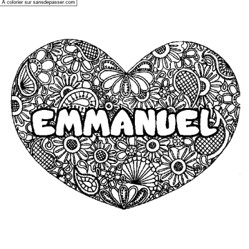 Coloriage Coloriage pr&eacute;nom EMMANUEL - d&eacute;cor Mandala coeur par un invit&eacute;