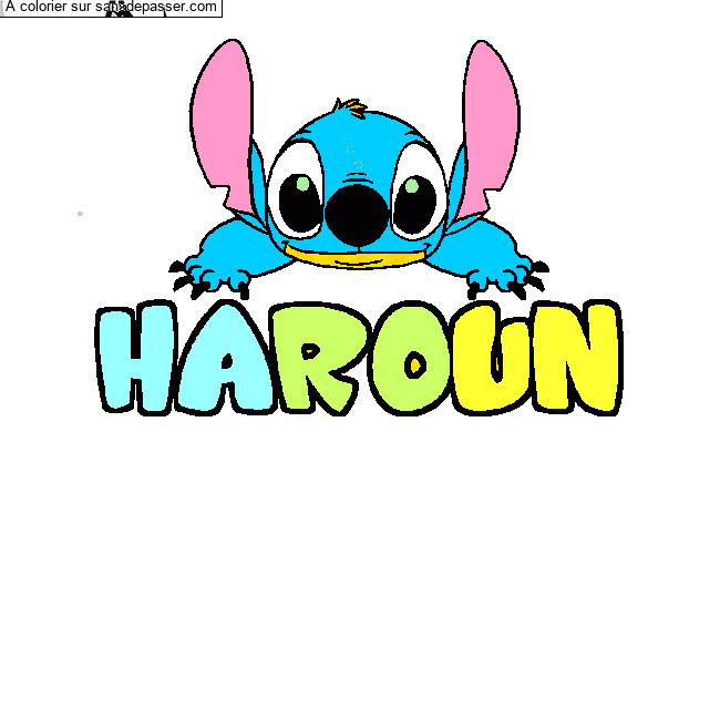 Coloriage pr&eacute;nom HAROUN - d&eacute;cor Stitch par un invit&eacute;
