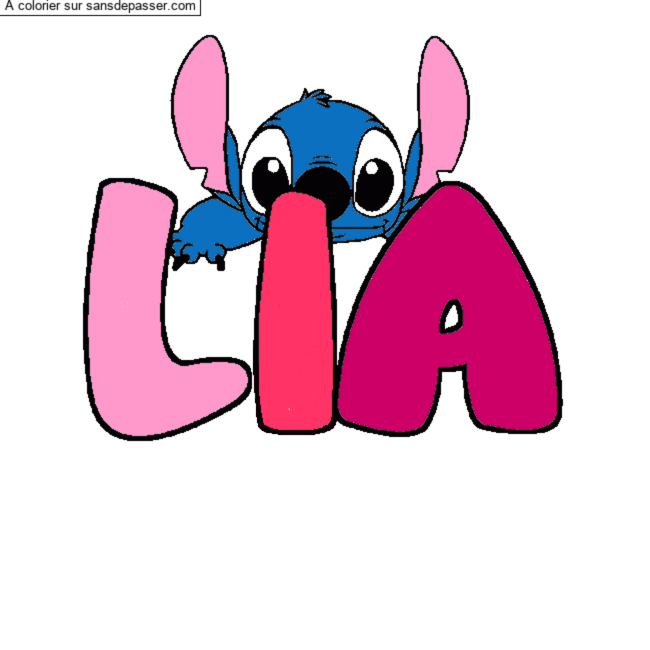 Coloriage pr&eacute;nom LIA - d&eacute;cor Stitch par un invit&eacute;