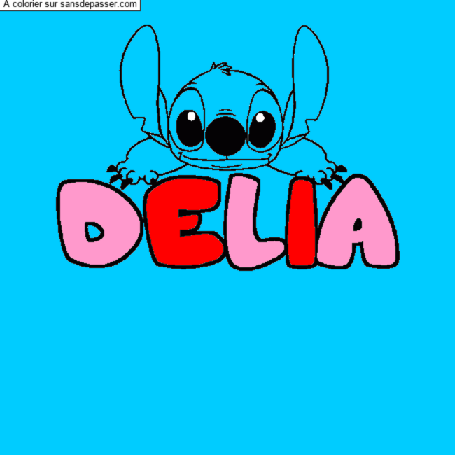 Coloriage pr&eacute;nom DELIA - d&eacute;cor Stitch par un invit&eacute;