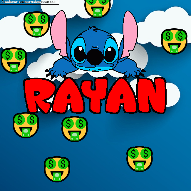 Coloriage pr&eacute;nom RAYAN - d&eacute;cor Stitch par Marya