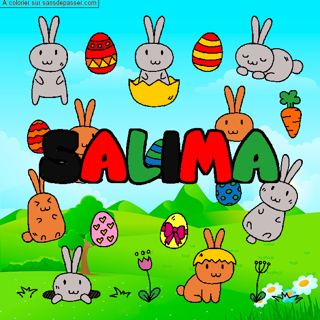 Coloriage pr&eacute;nom SALIMA - d&eacute;cor Paques par Marya