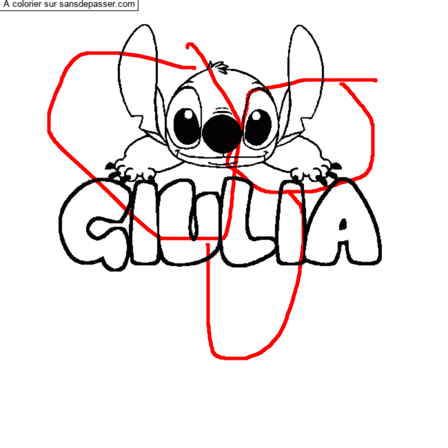 Coloriage pr&eacute;nom GIULIA - d&eacute;cor Stitch par un invit&eacute;