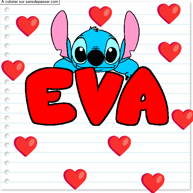 Coloriage pr&eacute;nom EVA - d&eacute;cor Stitch par un invit&eacute;