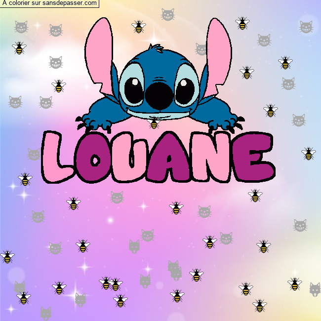 Coloriage pr&eacute;nom LOUANE - d&eacute;cor Stitch par un invit&eacute;