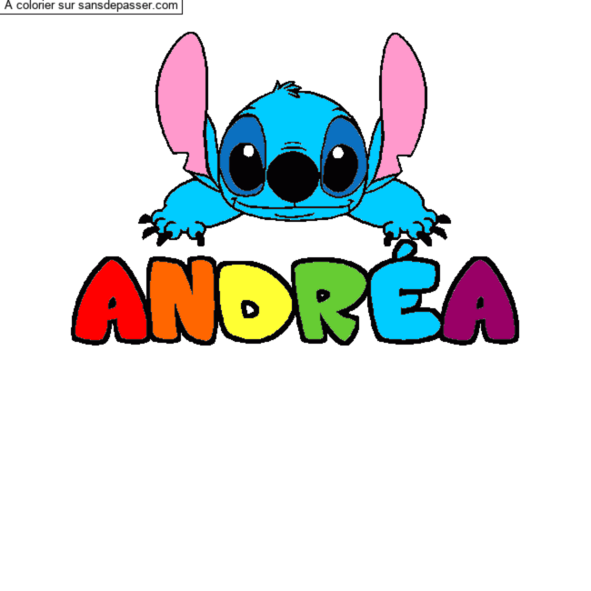Coloriage pr&eacute;nom ANDR&Eacute;A - d&eacute;cor Stitch par un invit&eacute;