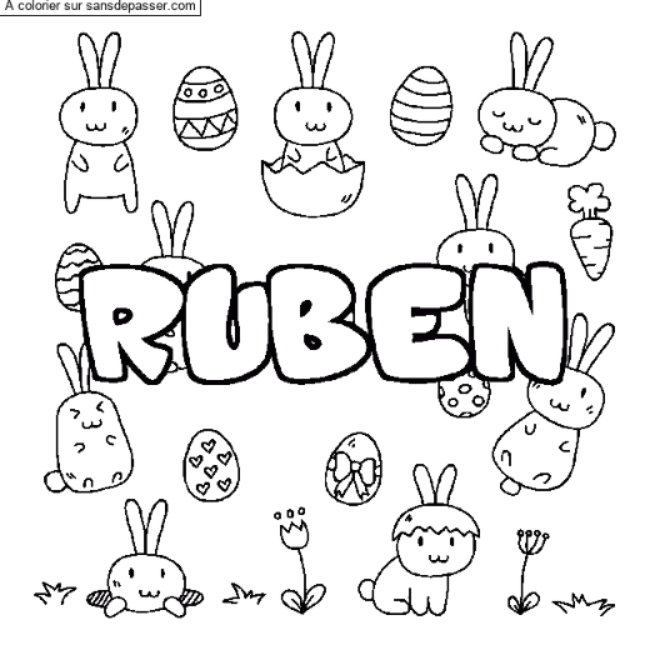 Coloriage pr&eacute;nom RUBEN - d&eacute;cor Paques par un invit&eacute;